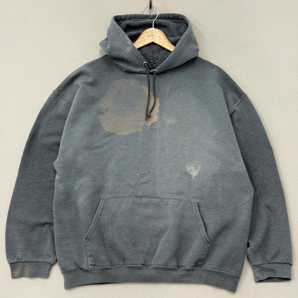 Thrashed‎ Jerzees Hoodie Mens Large Gray Pullover Distressed Faded Bleached Y2K